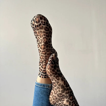 Chaussettes fines léopard