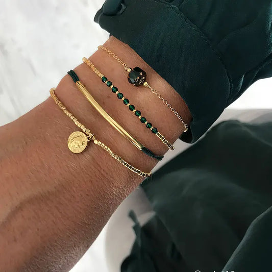 Set de 4 bracelets "vert sapin"