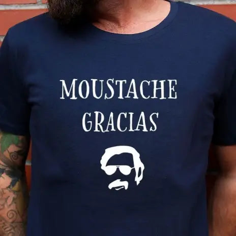T-shirt Homme - Moustache Gracias -  couleur bleu marine