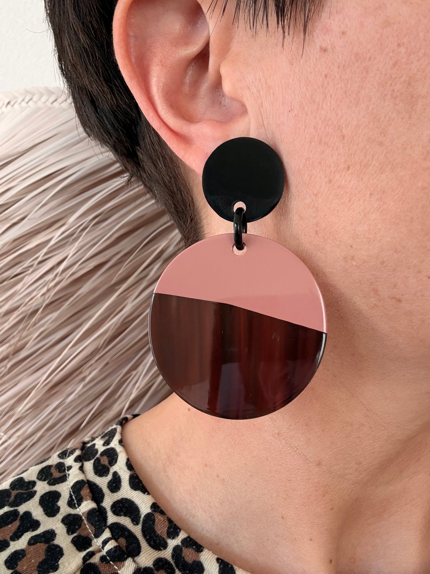 Boucles d'oreilles vieux rose et marron
