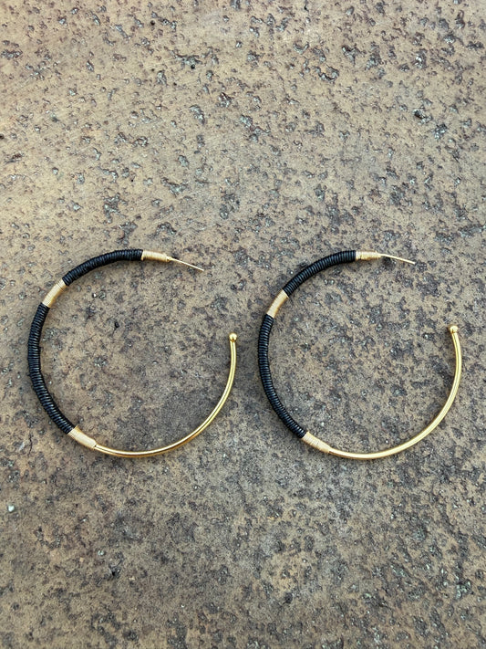 Créoles Hoops - noires et dorées