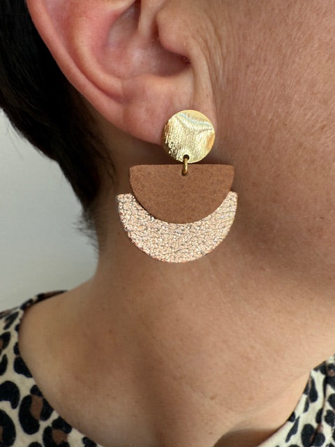 Boucles d'oreilles - Cuir doré-rosé/camel