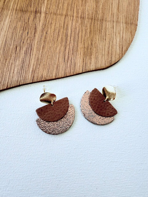 Boucles d'oreilles - Cuir doré-rosé/camel
